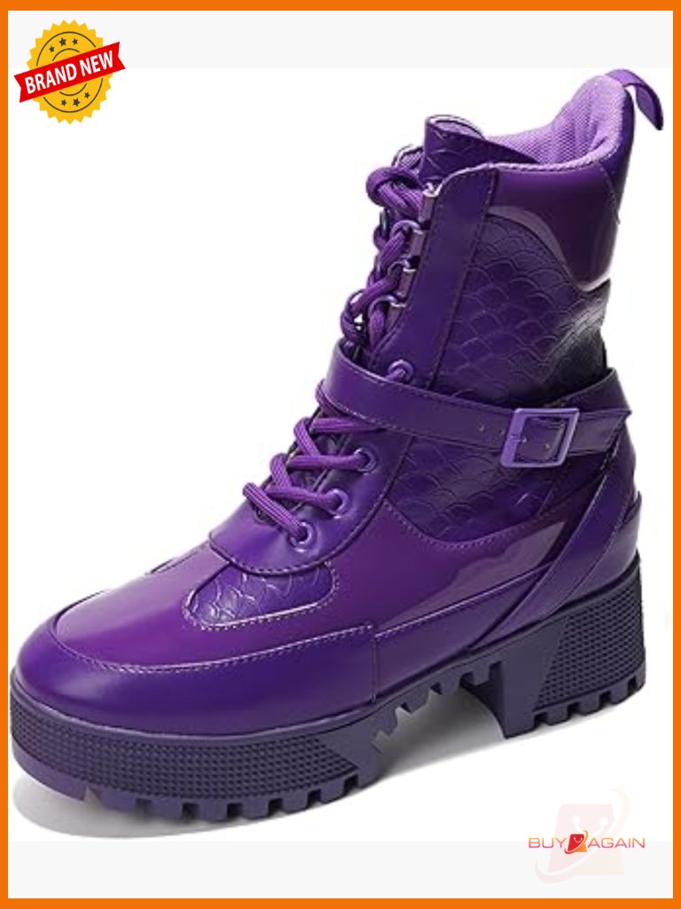 Chunky Heel Combat Boots Platform Lace Up Ankle Boots Non-Slip